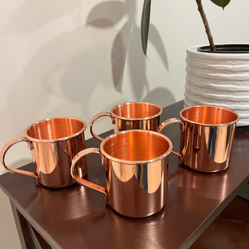 Metal mule mugs. Set of four copper mugs.